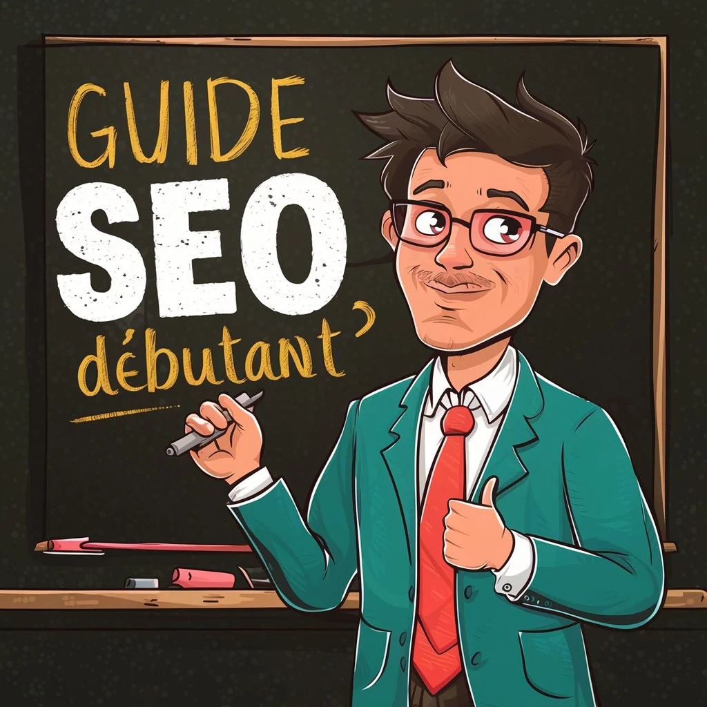 Illustration d'un professeur prêt a enseigner le seo pour les débutant en leur présentant son guide seo débutant, idéal pour commencer en référencement naturel